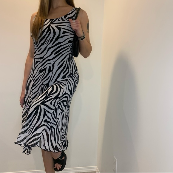 Beechers Brook Black & White Zebra Print Midi Dress - Picture 1 of 5